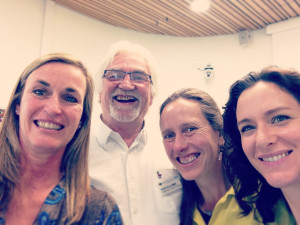 Deborah Mairesse, Alison Walters and Beth Dumonteil meeting Keith Hunt MBE